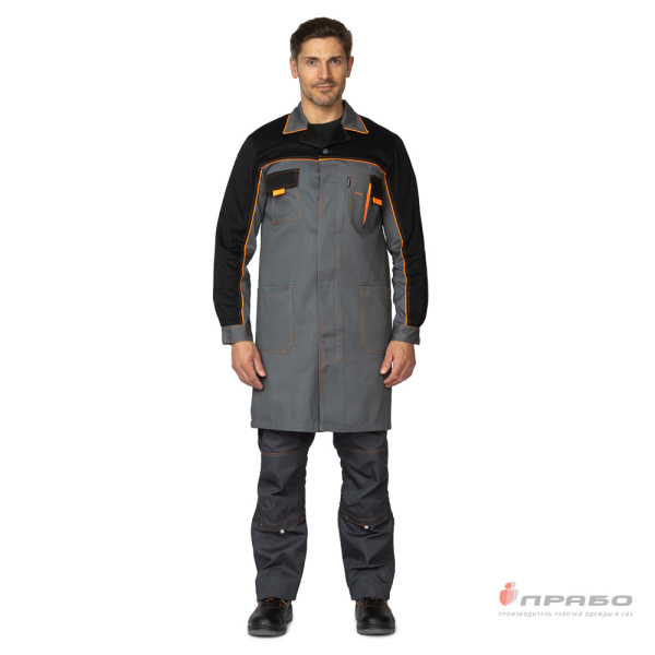 Халат мужской "Бренд" серый/чёрный