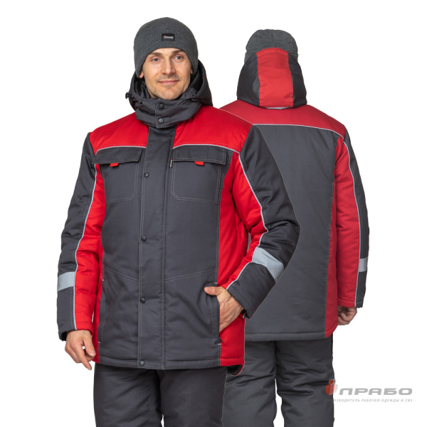 Костюм мужской утеплённый "Бренд К" тёмно-серый/красный