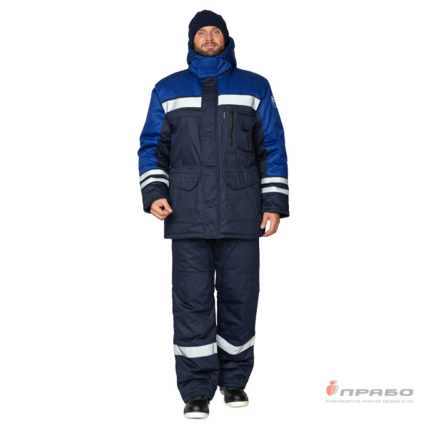 Костюм антистатический мужской утеплённый "Антистат" тёмно-синий/василёк (куртка и брюки)