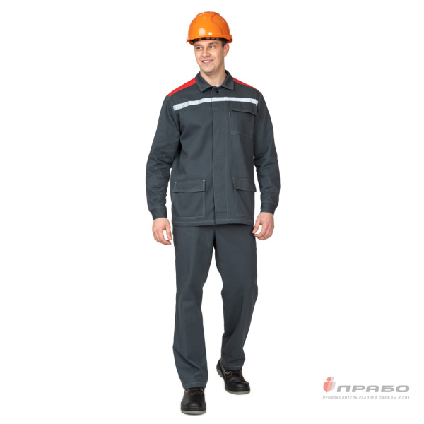 Костюм мужской "Оптимал 1" тёмно-серый/красный (куртка и брюки)