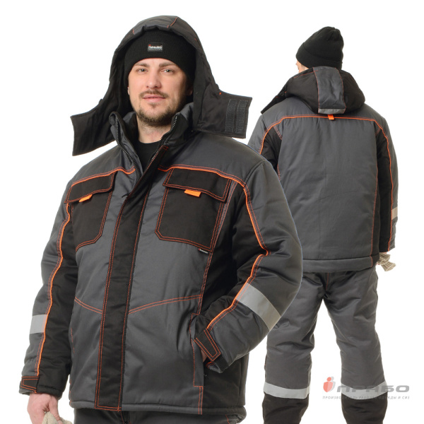 Костюм мужской утеплённый "Бренд" серый/чёрный (куртка и полукомбинезон)