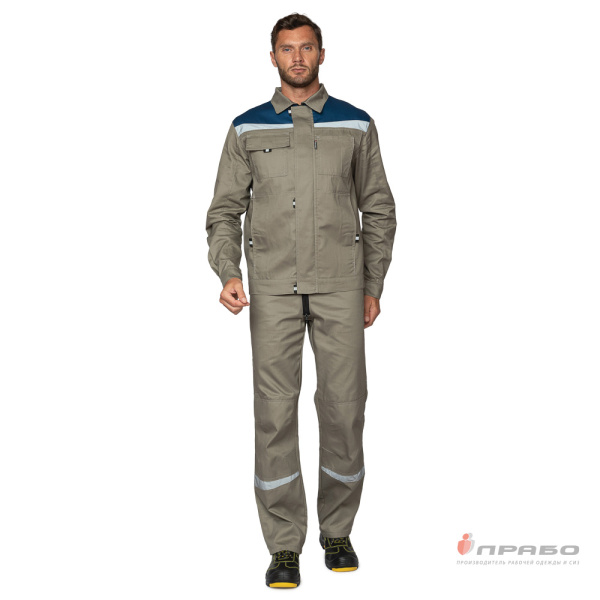 Костюм мужской летний "Профессионал 2 СОП" серо-бежевый/синий (куртка и полукомбинезон)