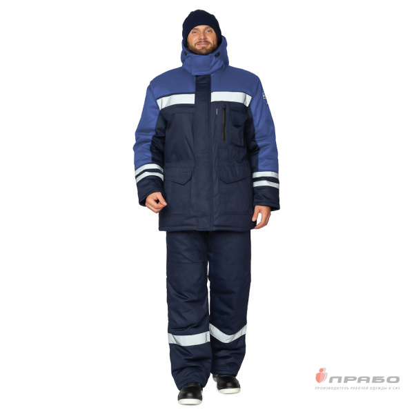 Костюм антистатический мужской утеплённый "Антистат" тёмно-синий/светлый василёк (куртка и брюки)