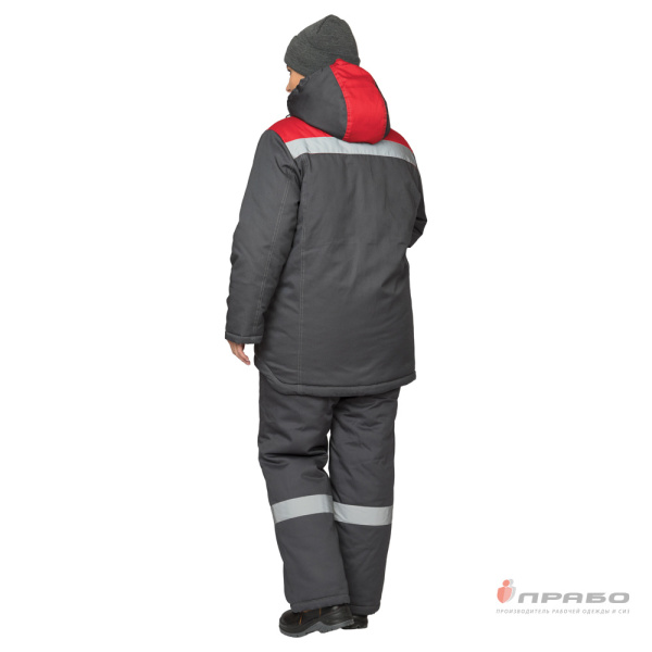 Костюм женский утеплённый "Профессионал 1" тёмно-серый/красный (куртка и брюки)