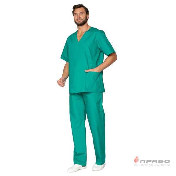 Костюм медицинский мужской "Хирург" зелёный (блузон и брюки)