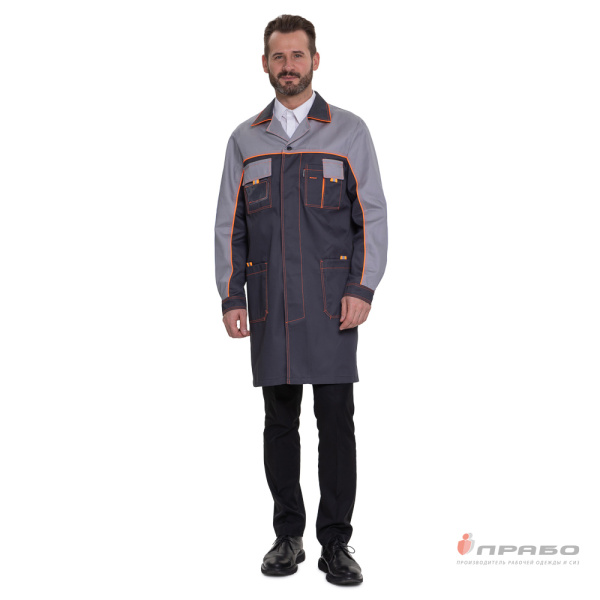 Халат мужской "Бренд" тёмно-серый/cветло-серый