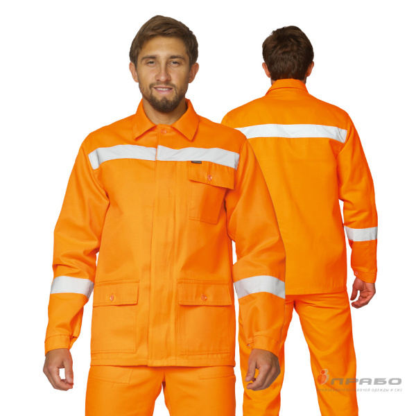 Костюм "Дорожник-2" мужской оранжевый сигнальный с лентами СОП (куртка и полукомбинезон)