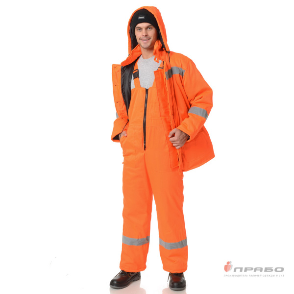 Костюм утеплённый "Дорожник" оранжевый сигнальный (куртка и полукомбинезон)