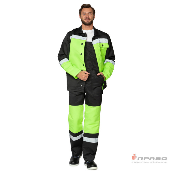 Костюм мужской "Трасса" лимонный/чёрный (куртка и полукомбинезон)