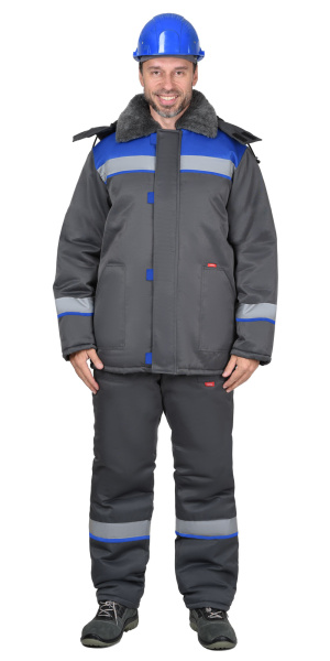 Костюм СИРИУС-РОСТ-АРКТИКА куртка, брюки, т.серый с васильковым и СОП 50 мм