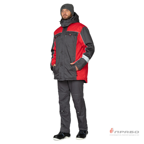 Куртка мужская утеплённая "Бренд" тёмно-серая/красная