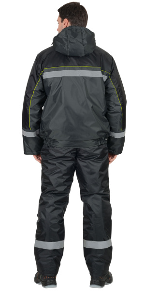 Костюм СИРИУС-ГАСТАРБАЙТЕР-3 куртка, п/к, темно-серый с чёрным и лимонным кантом и СОП