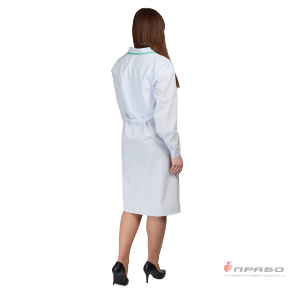 Халат женский (ТиСи) белый с зелёной отделкой