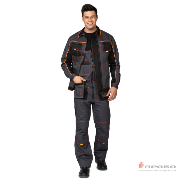 Костюм мужской "Бренд 2 2020" тёмно-серый/чёрный (куртка и полукомбинезон)
