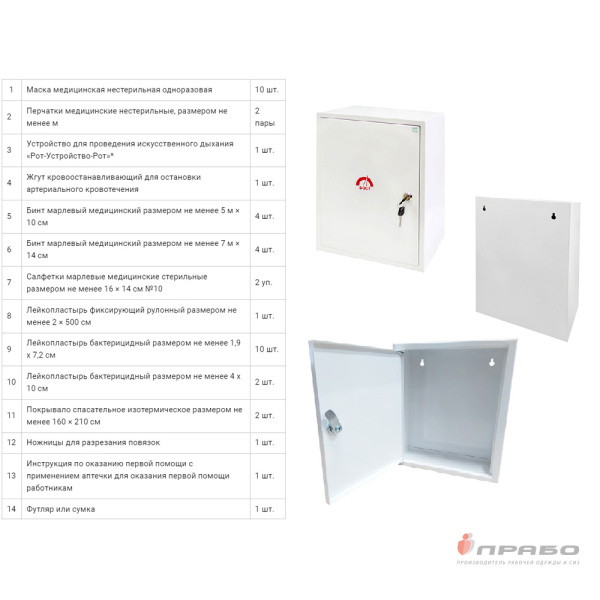 Аптечка первой помощи работникам (металлический шкаф) Приказ 1331н, арт.2320