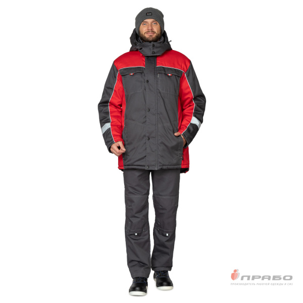 Куртка мужская утеплённая "Бренд" тёмно-серая/красная