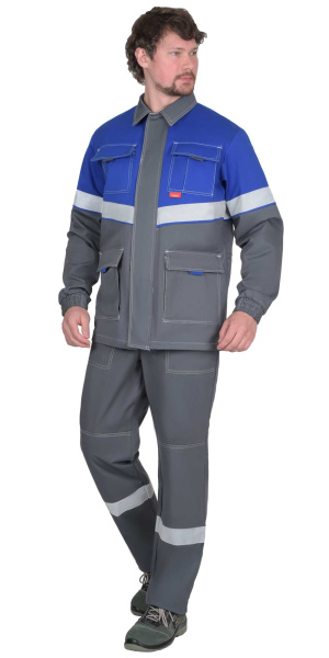 Куртка СИРИУС-САМОТЛОР-РОСС дл., серый с васильк. 80% х/б 20% п/э антистат. нить МВО