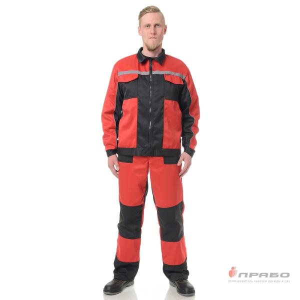 Костюм мужской "Бригадир 2" красный/чёрный (куртка и полукомбинезон)