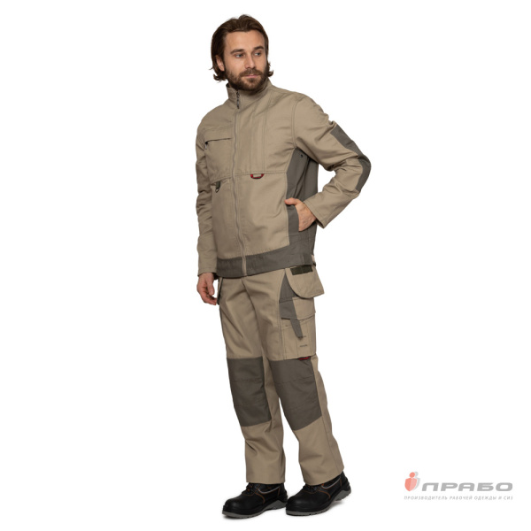 Костюм мужской "Suomi" бежевый/олива премиум улучшенной комплектации (куртка и брюки)