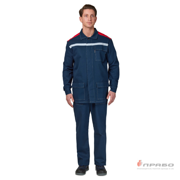 Костюм мужской "Оптимал 2" тёмно-синий/красный (куртка и полукомбинезон)