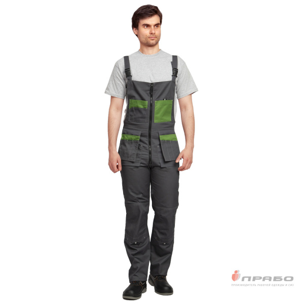 Костюм мужской "Бренд 2" серый/зелёный (куртка и полукомбинезон)