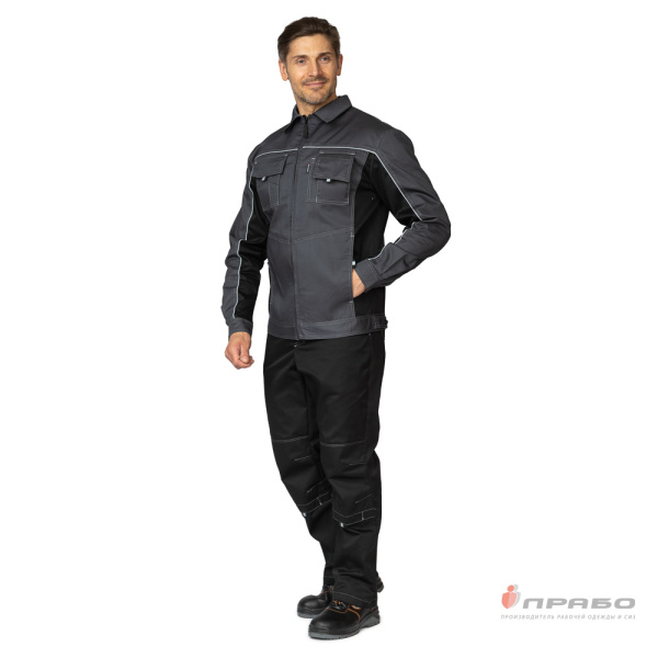 Куртка мужская летняя "Люкс" серый/чёрный/чёрный со светоотражающим кантом