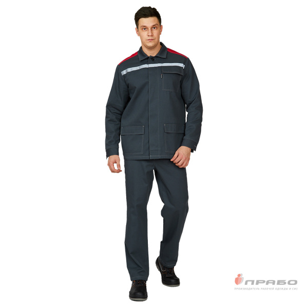 Костюм мужской "Оптимал 1" тёмно-серый/красный (куртка и брюки)