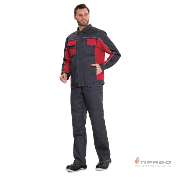 Костюм мужской "Бренд 2 2020" тёмно-серый/красный (куртка и полукомбинезон)
