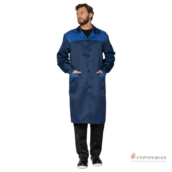 Халат рабочий мужской "Технолог" тёмно-синий/васильковый