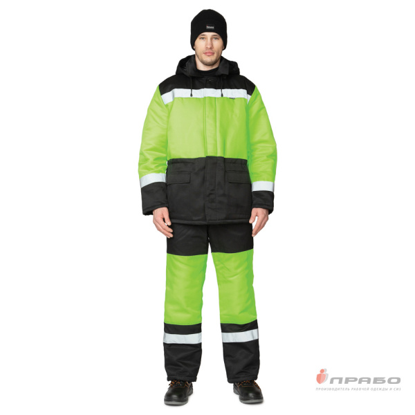 Костюм мужской утеплённый "Трасса" лимонный/чёрный (куртка и полукомбинезон)