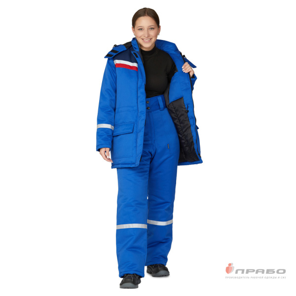 Костюм женский утеплённый "Стройка" (куртка и брюки) василёк/синий/красный