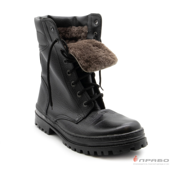 Ботинки хромовые "ОМОН" на подошве ТЭП чёрные (натуральный мех)