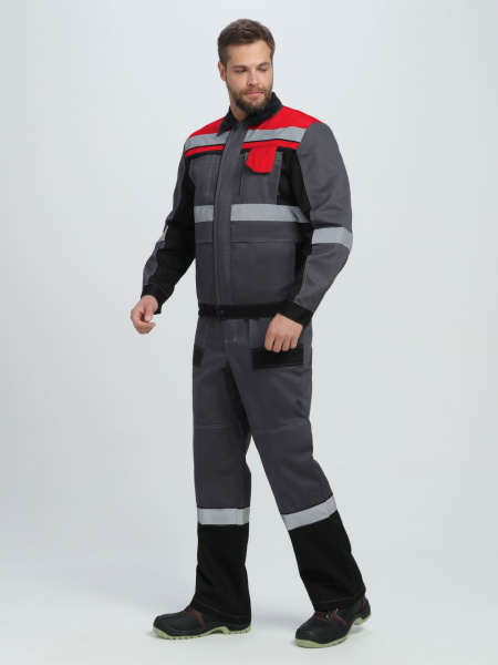 Костюм Виват-1 Премиум IMP (тк.Смесовая, 240) брюки, т.серый/черный/красный