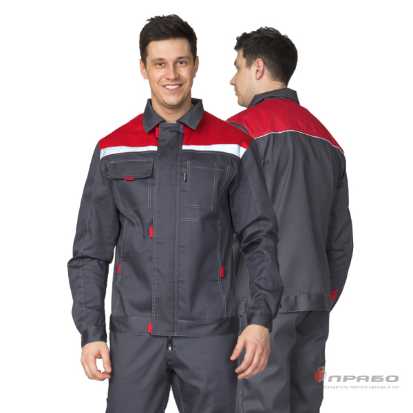 Костюм мужской летний "Профессионал 2 СОП" тёмно-серый/красный (куртка и полукомбинезон)