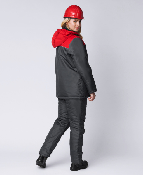 Куртка зимняя женская Снежана (Дюспо), темно-серый/красный