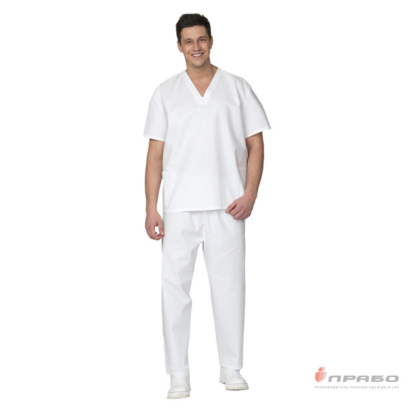 Костюм медицинский "Хирург" белый из бязи (блузон и брюки)