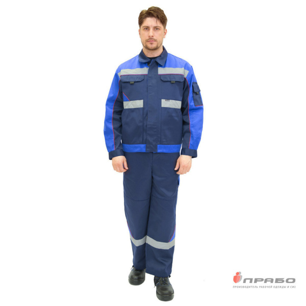 Костюм мужской летний "Базис" тёмно-синий/василёк (куртка и полукомбинезон)