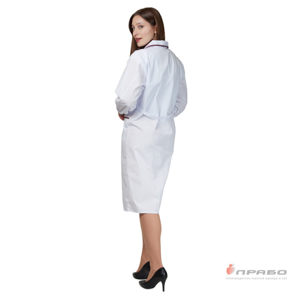 Халат женский (ТиСи) белый с отделкой бордо