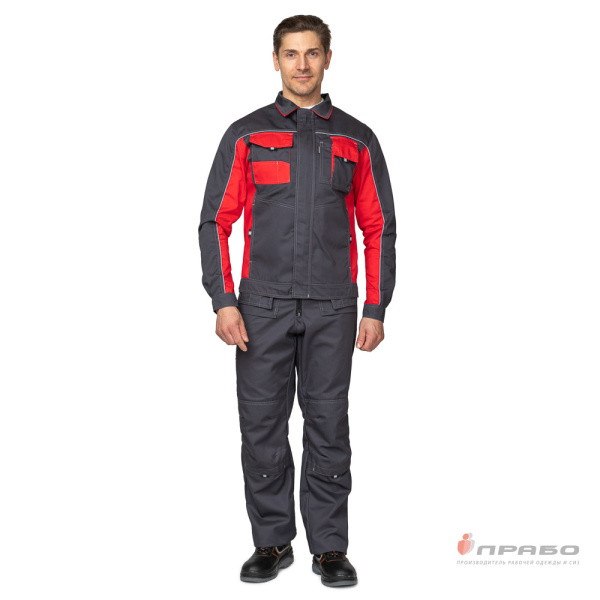 Костюм мужской "Бренд 2" тёмно-серый/красный (куртка и полукомбинезон)