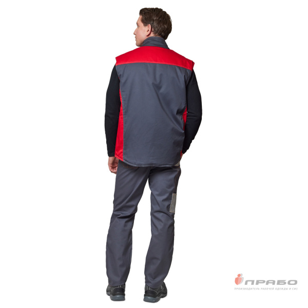 Жилет утеплённый "Бренд" тёмно-серый/красный без канта