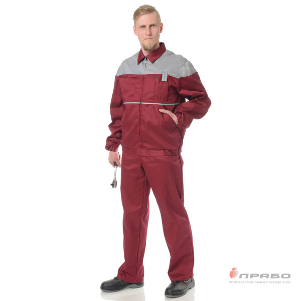 Костюм мужской летний "Гудзон" бордово-серый (куртка и полукомбинезон)