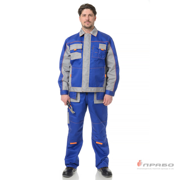 Костюм мужской "Бренд 2" василёк/серый (куртка и полукомбинезон)
