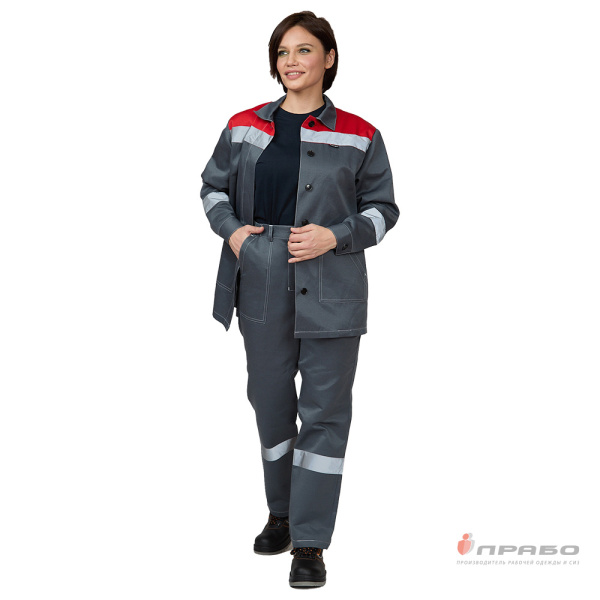 Костюм женский "Пантеон" серый/красный (куртка и брюки)