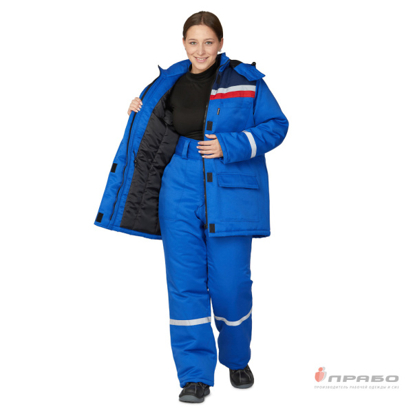 Костюм женский утеплённый "Стройка" (куртка и брюки) василёк/синий/красный