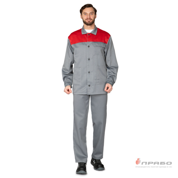 Костюм мужской "Стандарт 2" серый/красный (куртка и полукомбинезон)