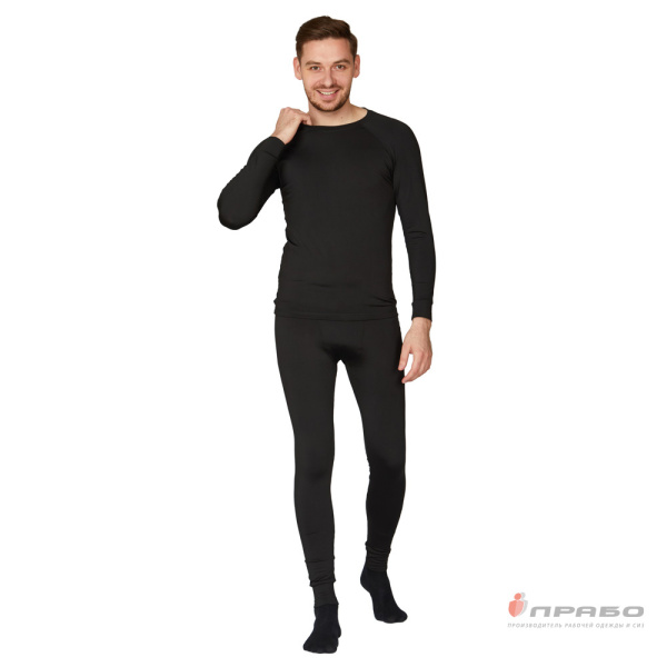 Термобельё мужское из полиэстера чёрное (фуфайка и кальсоны), 200 г/м²
