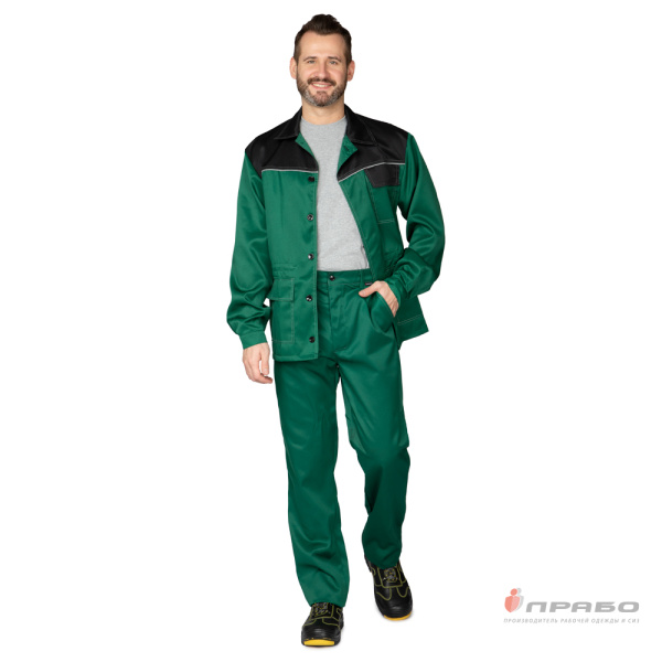 Костюм мужской "Ударник" тёмно-зелёный/чёрный (куртка и брюки)