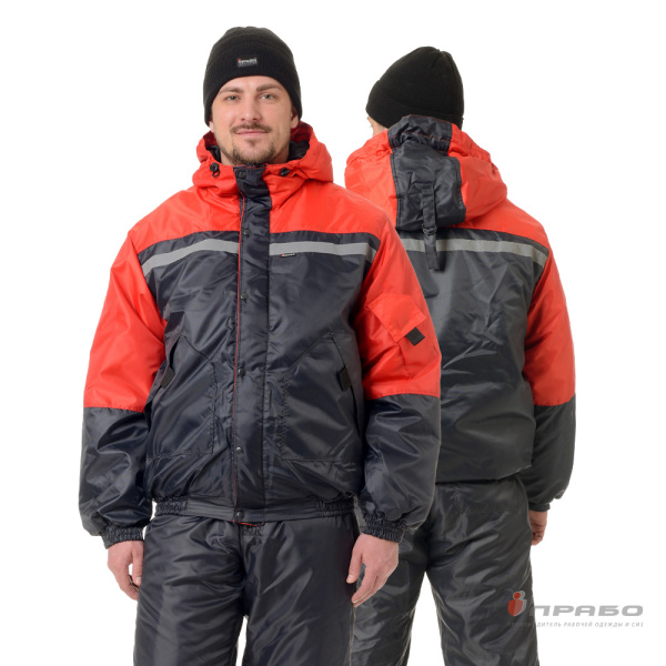 Костюм мужской утеплённый "Стимул" серый/красный (куртка и полукомбинезон)