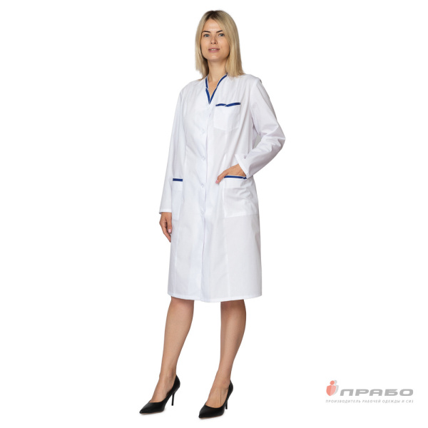 Халат медицинский женский "Олеся" белый/василёк