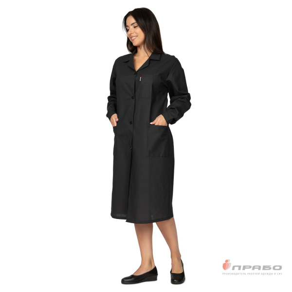 Халат рабочий женский "Эконом" чёрный с тремя карманами